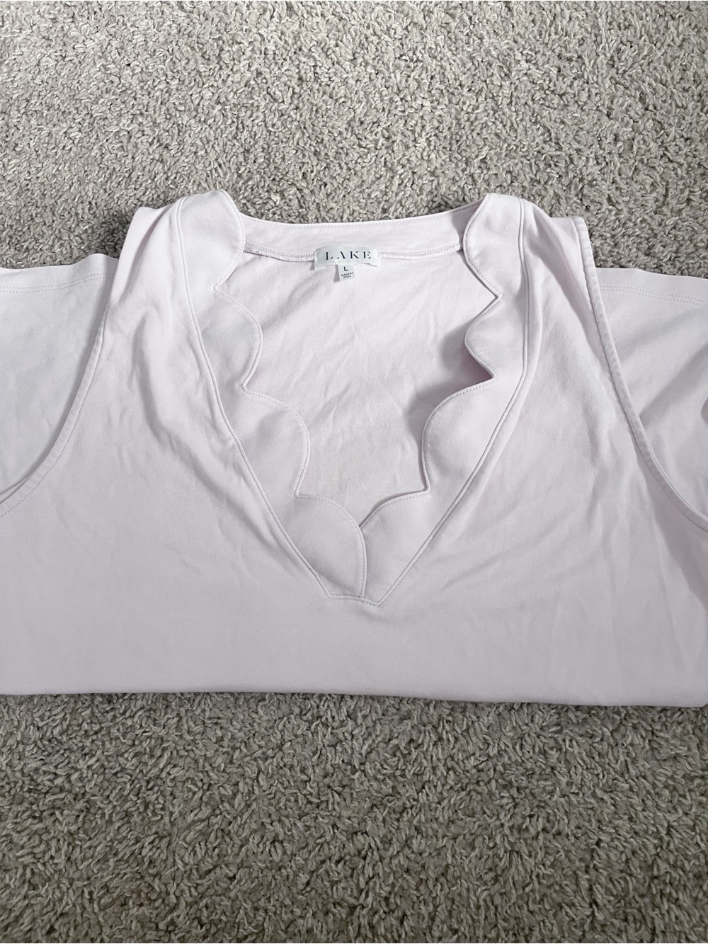 LAKE 100% Pima Cotton Lilac Scalloped Sleeveless Pajama Top Size Large